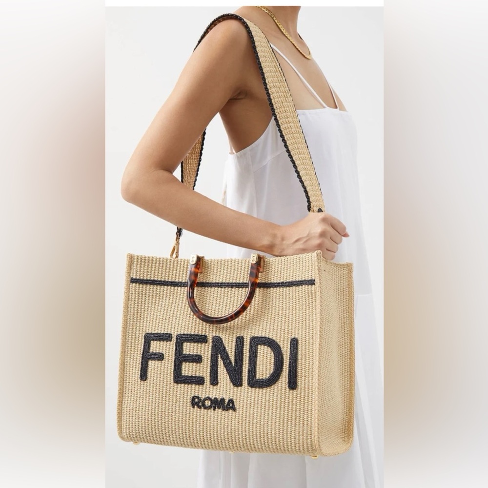 AUTHENTIC- Fendi Large Sunshine Shopper- Raffia. STRAP NOT INCLUDED!